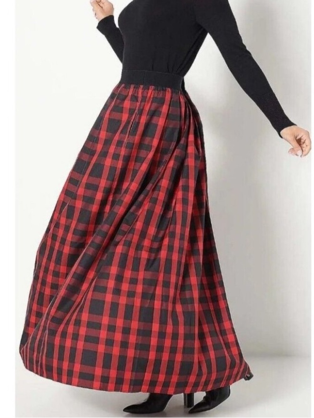 Joan Rivers festive buffalo check taffeta maxi skirt red/black X-Large petite